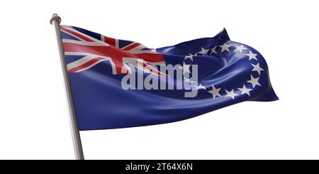 Cook Islands flag waving isolated on white transparent background Stock Photo