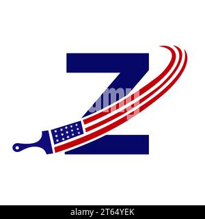 Letter Z American Paint Logo Concept with Paint Brush Vector Template Stock Vector