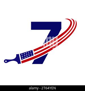 Letter 7 American Paint Logo Concept with Paint Brush Vector Template Stock Vector