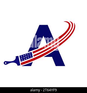 Letter A American Paint Logo Concept with Paint Brush Vector Template Stock Vector