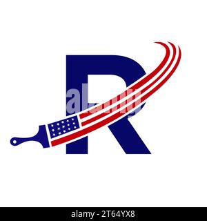 Letter R American Paint Logo Concept with Paint Brush Vector Template Stock Vector