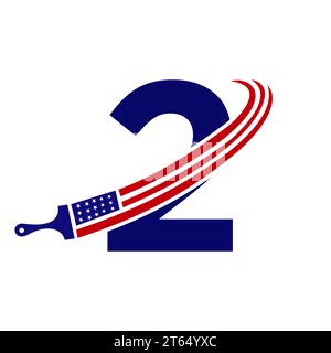 Letter 2 American Paint Logo Concept with Paint Brush Vector Template Stock Vector