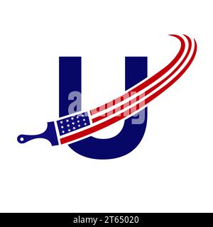 Letter U American Paint Logo Concept with Paint Brush Vector Template Stock Vector