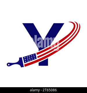 Letter Y American Paint Logo Concept with Paint Brush Vector Template Stock Vector