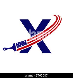 Letter X American Paint Logo Concept with Paint Brush Vector Template Stock Vector