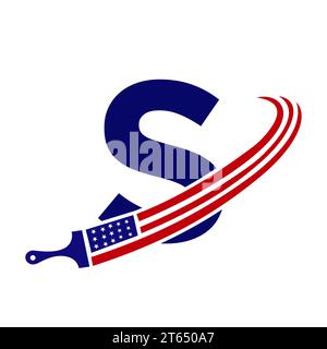 Letter S American Paint Logo Concept with Paint Brush Vector Template Stock Vector