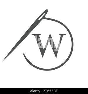 Letter W Tailor Logo, Needle and Thread Logotype for Garment, Embroider, Textile, Fashion, Cloth, Fabric Stock Vector