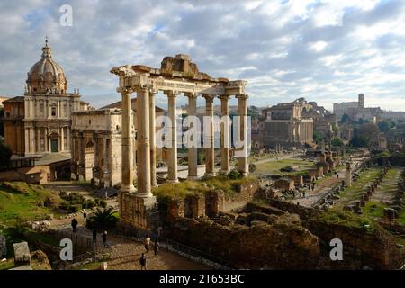 Majestic Roman Forum: The Imperial Fora seen from the Capitoline Hill, capturing the grandeur of ancient Roman history Stock Photo