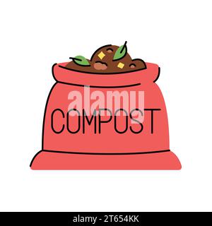 Bag of compost color line icon. Composting. Vector isolated element. Editable stroke. Stock Vector