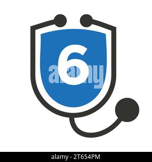 Letter 6 Healthcare Medical Logo. Doctor and Medical Logotype Concept with Stethoscope Sign Stock Vector