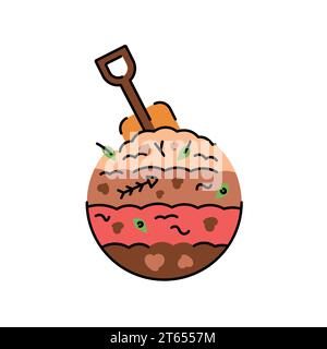 Compost layer of soil color line icon. Composting. Vector isolated element. Editable stroke. Stock Vector