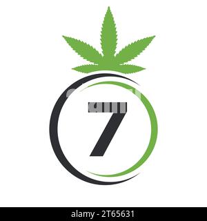 Letter 7 Marijuana Logo. Cannabis Logo Sign Concept 7 Alphabet Symbol for Therapy, Medical and Health Care Stock Vector