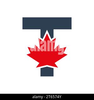 Letter T Maple Leaf Logo Template Symbol of Canada. Minimal Canadian Logo Business and Company Identity Stock Vector
