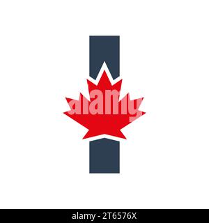 Letter I Maple Leaf Logo Template Symbol of Canada. Minimal Canadian Logo Business and Company Identity Stock Vector