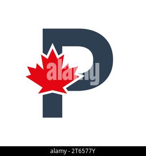 Letter P Maple Leaf Logo Template Symbol of Canada. Minimal Canadian Logo Business and Company Identity Stock Vector