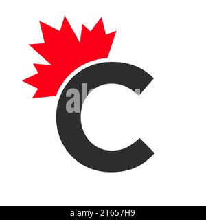 Letter C Maple Leaf Logo Template Symbol of Canada. Minimal Canadian Business, Company Logo Stock Vector