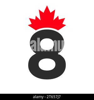 Letter 8 Maple Leaf Logo Template Symbol of Canada. Minimal Canadian Business, Company Logo Stock Vector