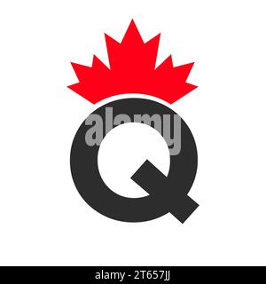 Letter Q Maple Leaf Logo Template Symbol of Canada. Minimal Canadian Business, Company Logo Stock Vector