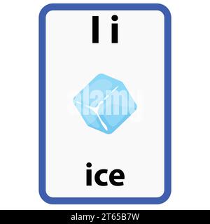 Alphabet flashcard for children with the letter i from ice Stock Vector