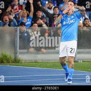 Naples, Campania, Italy. 8th Nov, 2023. Naples 08/11/2023, during the Champions League group football match 2023/24, between the teams of SSC Napoli vs Union Berlino at the Diego Armando Maradona stadium.Matteo Politano of SSC Napoli (Credit Image: © Fabio Sasso/ZUMA Press Wire) EDITORIAL USAGE ONLY! Not for Commercial USAGE! Stock Photo