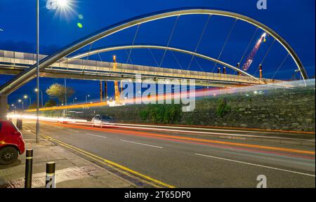 The Celtic Gateway Bridge, Holyhead, Anglesey, North Wales. Connects pedestrians and cyclists between the town and the Train Station. November 2023. Stock Photo