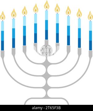 Menorah clip art. Hanukkah candelabrum with candles. Flat Vector illustration Stock Vector