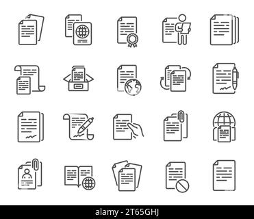 Documents line icons. Copy files, Contract agreement, Passport. Certificate doc. Vector Stock Vector