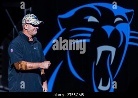 Charlotte, NC, USA. 5th Nov, 2023. Carolina Panthers head coach Frank Reich comes out for the NFL matchup against the Indianapolis Colts in Charlotte, NC. (Scott Kinser/Cal Sport Media) (Credit Image: © Scott Kinser/Cal Sport Media). Credit: csm/Alamy Live News Stock Photo