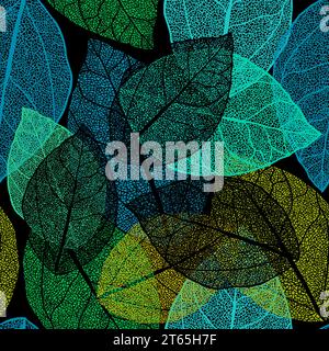 Seamless pattern of skeletonized leaves. hand drawing. Not AI. Vector illustration Stock Vector