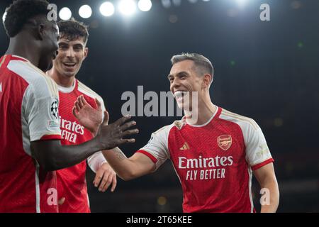 Emirates Stadium, London, UK. 8th Nov, 2023. Champions League Football, Group Stage, Arsenal versus Sevilla; Leandro Trossard of Arsenal celebrates after he scored for 1-0 in the 30th minute Credit: Action Plus Sports/Alamy Live News Stock Photo