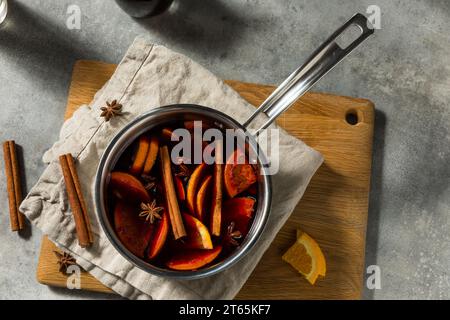 Warm Refreshing Red Mulled Wine with Cinnamon and Orange Stock Photo