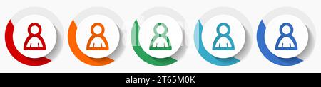 Person, human, man vector icon set, flat design colorful round icons in 5 color options for webdesign and mobile applications Stock Vector