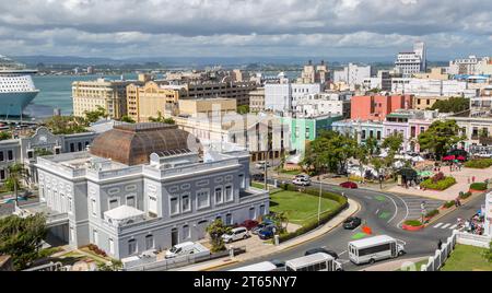 City skyline of Old San Juan, Puerto Rico featuring the Antiguo Casino de Puerto Rico Stock Photo