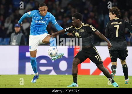 Naples, Italy. 08th Nov, 2023. Naples, Italy, November 8th 2023: Natan Bernardo de Souza (3 Napoli) vies with David Fofana (11 FC Union Berlin) during the Champions League match between SSC Napoli and Union Berlin at Stadio Diego Armando Maradona on November 8, 2023 in Naples, Italy (Foto Mosca/SPP) Credit: SPP Sport Press Photo. /Alamy Live News Stock Photo