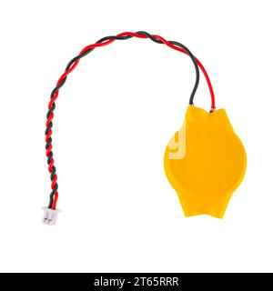 BIOS battery, CR2032 for notebook with 2pin wire, on white background in insulation Stock Photo