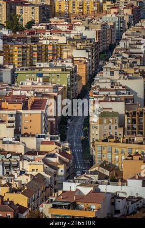 Málaga, Spain - Nov 27 2022: Abstract detail view of the colorful residential buildings of Malaga Stock Photo