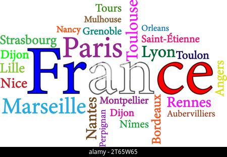 French cities word cloud . Vector illustration Stock Vector