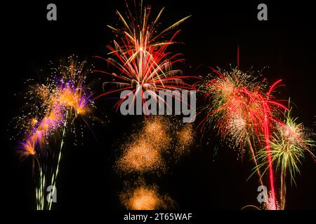 A long exposure image of a fireworks display on Guy Fawkes night in the United Kingdom. Stock Photo