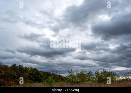 heavy clouds over the landscape, rainy clouds, dramatic sky scenery Stock Photo