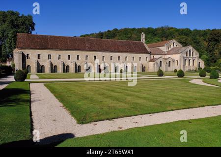 Fontenay Abbey (Abbaye de Fontenay), former Cistercian abbey, and gardens in Marmagne, Montbard, Burgundy, France Stock Photo