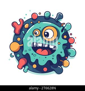 Colorful Cartoon Germ icon. A vibrant illustration of a single-eyed, smiling germ. Healthcare-related concept Stock Vector