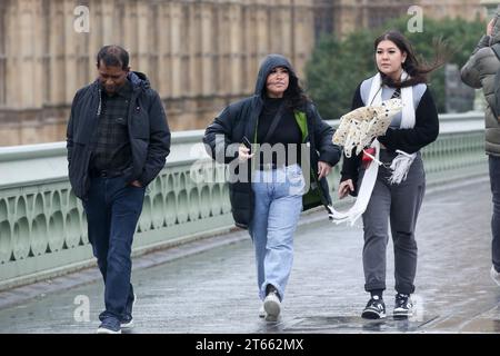 London, UK. 08th Nov, 2023. Women are caught in the rain in central London. The Met Office expects more rain and windy weather in London for today and over the next few days. (Photo by Steve Taylor/SOPA Images/Sipa USA) Credit: Sipa USA/Alamy Live News Stock Photo