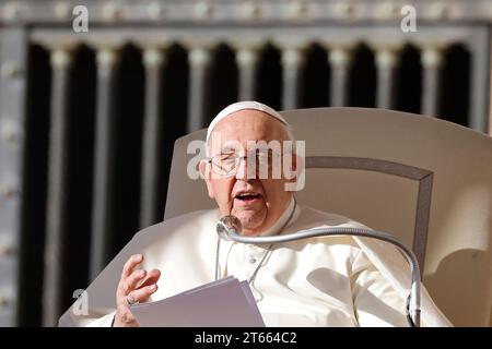 Vatican City, Vatican City. 08th Nov, 2023. Pope Francis attends his weekly general audience in St. PeterÕs Square at the Vatican, November 8, 2023. Credit: Riccardo De Luca - Update Images/Alamy Live News Stock Photo