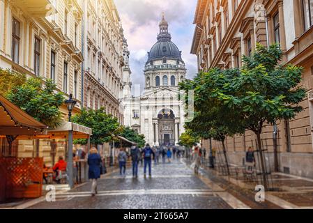 St. Stephen's Basilica in Budapest, Hungary at night. Roman catholic cathedral. Stock Photo