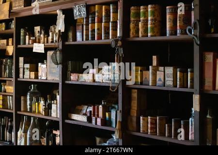 Vintage general store supplies from the museum section of the 19th century Old Sautee Store in Sautee Nacoochee near Helen, Georgia. (USA) Stock Photo