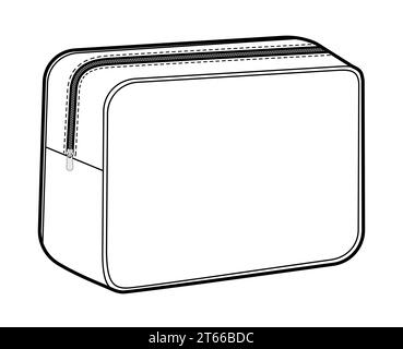 Cosmetic Box Bag silhouette. Fashion accessory technical illustration. Vector satchel front 3-4 view for Men, women, unisex style, flat handbag CAD mockup sketch outline isolated Stock Vector