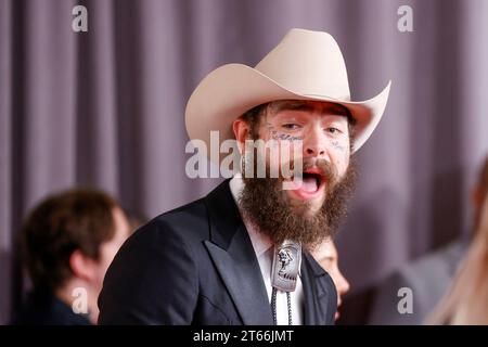 Nashville, United States. 19th Jan, 2023. Post Malone arrives on the red carpet at the 57th Annual CMA Awards at Bridgestone Arena in Nashville, Tennessee, on Wednesday, November 8, 2023. Photo by John Angelillo/UPI Credit: UPI/Alamy Live News Stock Photo