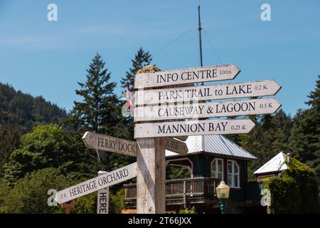 Bowen Island, CANADA - Jun 28 2023 : Iconic wooden signpost near Snug ...