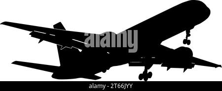 Passenger airplane silhouette in black, isolated Stock Vector
