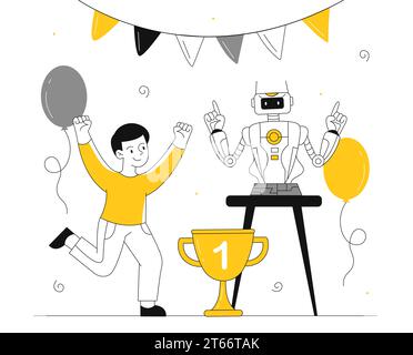 Child receives reward vector line concept Stock Vector